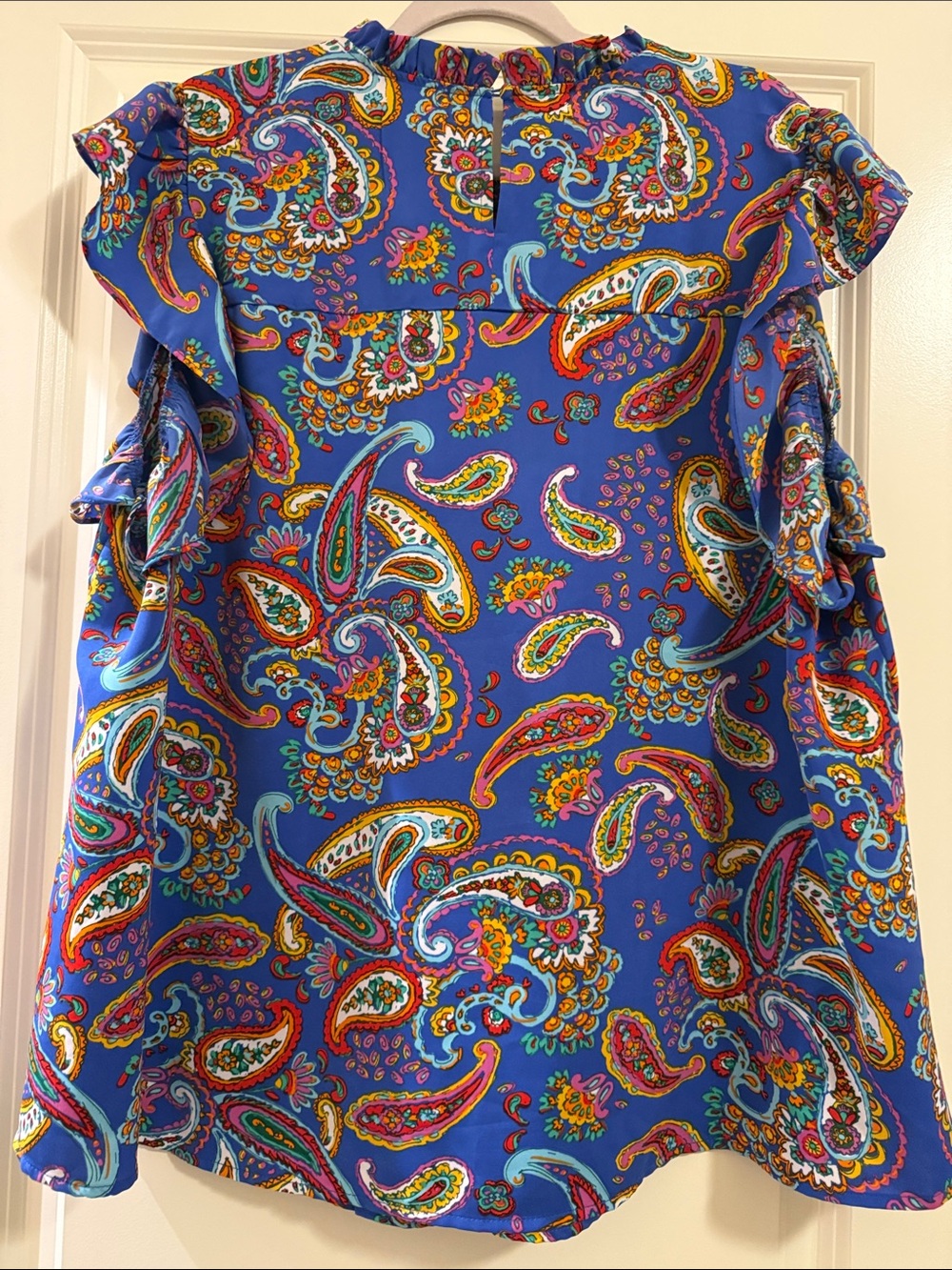 Wonder Women’s Bright Blue Paisley Ruffle Blouse - Picture 7 of 8
